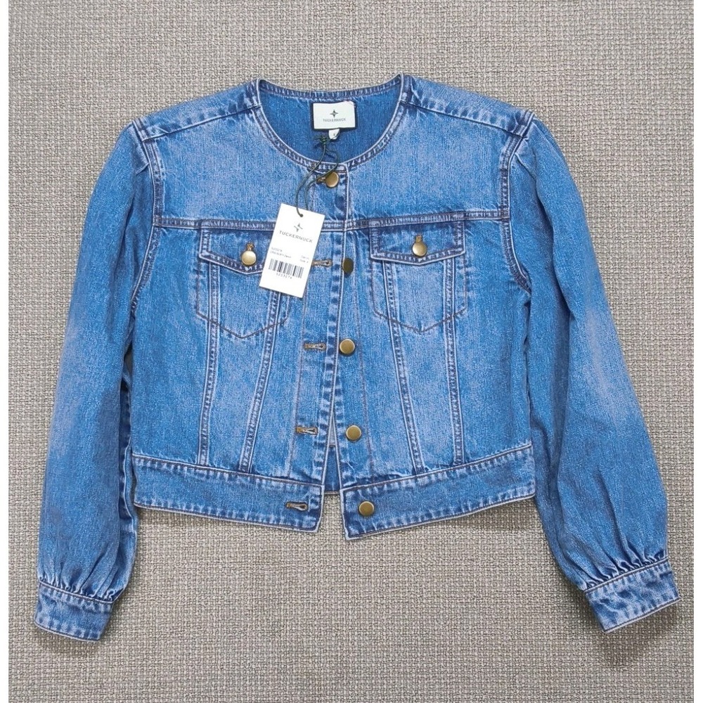 NWT Tuckernuck Women's Denim Cropped Stella Jacket Puff Sleeve Size 4 S203276